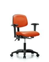 Blue Ridge Ergonomics VDHST-RT-T0-RG-8613 Rutledge Vinyl Stool with Back - Desk Height with Round Tube Base & Stationary Glides in Orange Kist Trailblazer™ Vinyl