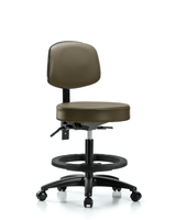 Blue Ridge Ergonomics VMBST-RG-T0-NF-RC-8840 Rutledge Vinyl Stool with Back - Medium Bench Height with Casters in Sterling Supernova™ Vinyl