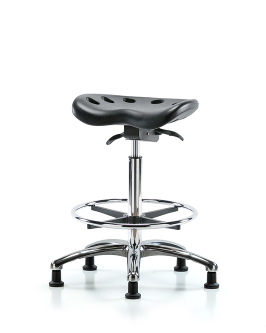 Blue Ridge Ergonomics PTHBST-CR-CF-RG-BLK Polyurethane Tractor Sit-Stand Chrome with Chrome Foot Ring in Black Polyurethane