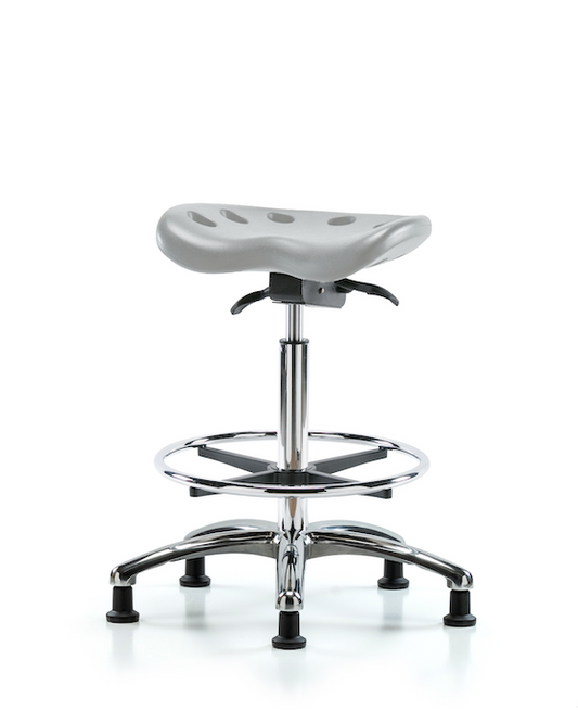 Blue Ridge Ergonomics PTHBST-CR-CF-RG-GRY Polyurethane Tractor Sit-Stand Chrome with Chrome Foot Ring in Gray Polyurethane