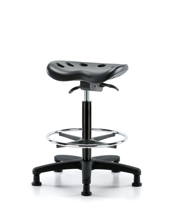 Blue Ridge Ergonomics PTHBST-RG-CF-RG-BLK Polyurethane Tractor Sit-Stand with Chrome Foot Ring in Black Polyurethane