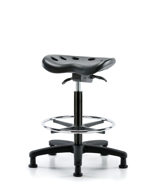 Blue Ridge Ergonomics PTHBST-RG-CF-RG-BLK Polyurethane Tractor Sit-Stand with Chrome Foot Ring in Black Polyurethane
