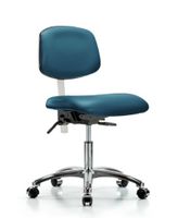 Blue Ridge Ergonomics VDHCH-CR-T1-A1-CC-8801 Rutledge Vinyl Chair Chrome - Desk Height with Seat Tilt, Adjustable Arms, & Casters in Marine Blue Supernova™ Vinyl