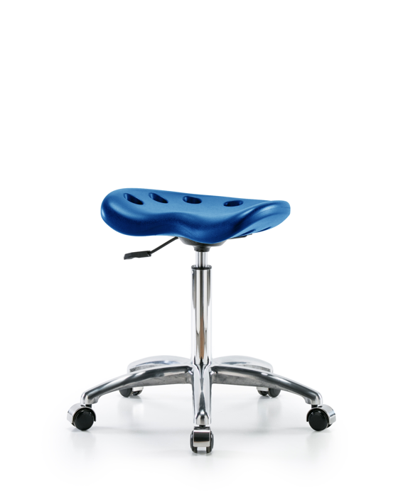 Blue Ridge Ergonomics PTMBSL-CR-NF-CC-BLU Polyurethane Tractor Stool Chrome - Medium Bench Height with Chrome Casters in Blue Polyurethane