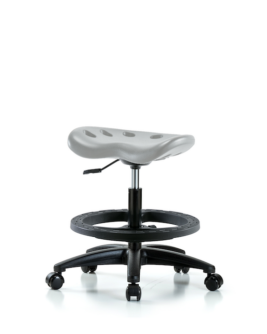Blue Ridge Ergonomics PTMBSL-RG-BF-RC-GRY Polyurethane Tractor Stool - Medium Bench Height with Black Foot Ring & Casters in Gray Polyurethane