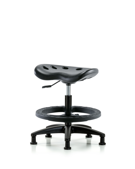 Blue Ridge Ergonomics PTMBSL-RG-BF-RG-BLK Polyurethane Tractor Stool - Medium Bench Height with Black Foot Ring & Stationary Glides in Black Polyurethane