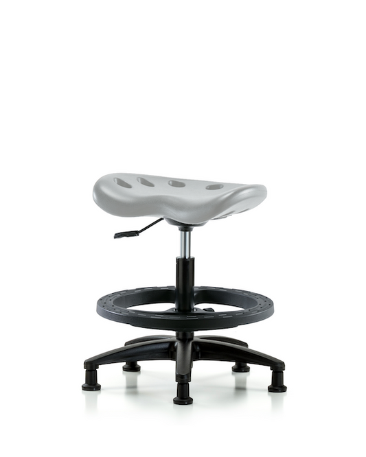 Blue Ridge Ergonomics PTMBSL-RG-BF-RG-GRY Polyurethane Tractor Stool - Medium Bench Height with Black Foot Ring & Stationary Glides in Gray Polyurethane