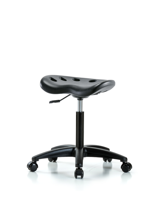 Blue Ridge Ergonomics PTMBSL-RG-NF-RC-BLK Polyurethane Tractor Stool - Medium Bench Height with Casters in Black Polyurethane