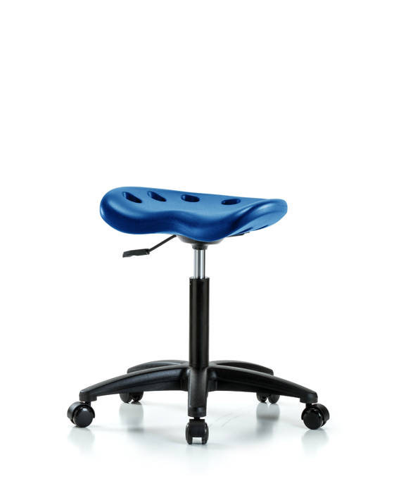 Blue Ridge Ergonomics PTMBSL-RG-NF-RC-BLU Polyurethane Tractor Stool - Medium Bench Height with Casters in Blue Polyurethane