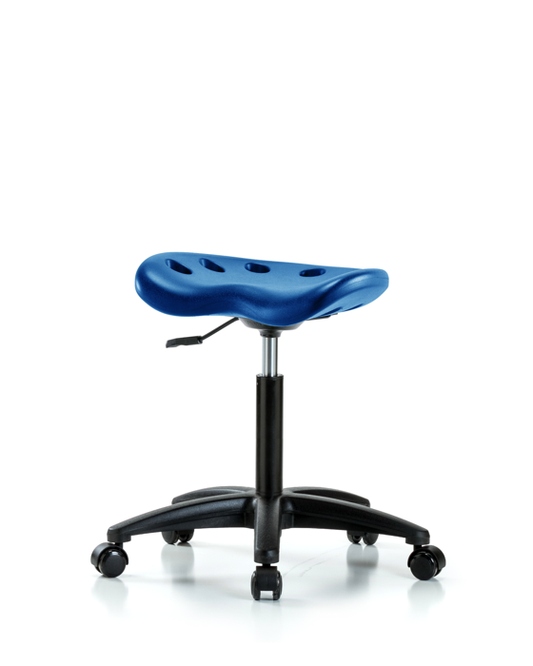Blue Ridge Ergonomics PTMBSL-RG-NF-RC-BLU Polyurethane Tractor Stool - Medium Bench Height with Casters in Blue Polyurethane