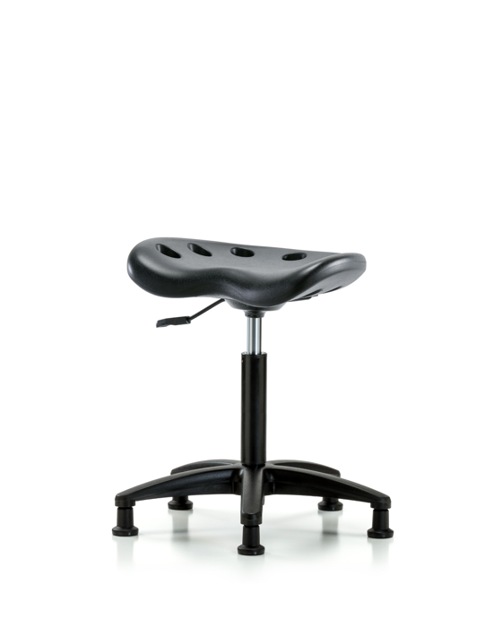 Blue Ridge Ergonomics PTMBSL-RG-NF-RG-BLK Polyurethane Tractor Stool - Medium Bench Height with Stationary Glides in Black Polyurethane