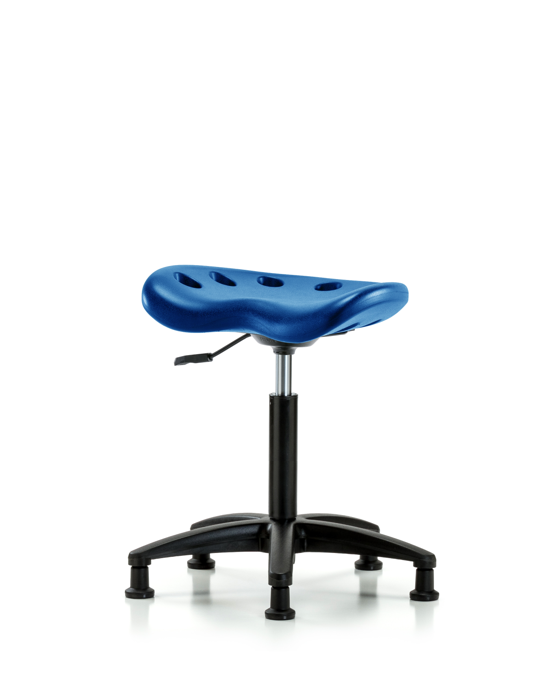 Blue Ridge Ergonomics PTMBSL-RG-NF-RG-BLU Polyurethane Tractor Stool - Medium Bench Height with Stationary Glides in Blue Polyurethane