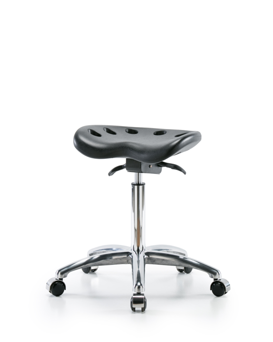 Blue Ridge Ergonomics PTMBSO-CR-NF-CC-BLK Polyurethane Tractor Sit-Stand Stool Chrome - Medium Bench Height with Chrome Casters in Black Polyurethane