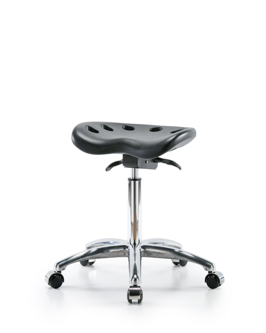 Blue Ridge Ergonomics PTMBSO-CR-NF-CC-BLK Polyurethane Tractor Sit-Stand Stool Chrome - Medium Bench Height with Chrome Casters in Black Polyurethane