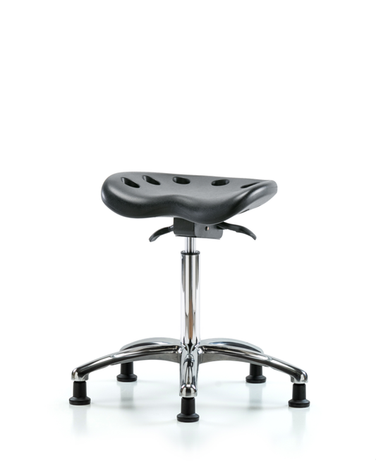 Blue Ridge Ergonomics PTMBSO-CR-NF-RG-BLK Polyurethane Tractor Sit-Stand Stool Chrome - Medium Bench Height with Stationary Glides in Black Polyurethane