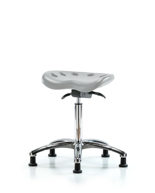 Blue Ridge Ergonomics PTMBSO-CR-NF-RG-GRY Polyurethane Tractor Sit-Stand Stool Chrome - Medium Bench Height with Stationary Glides in Gray Polyurethane