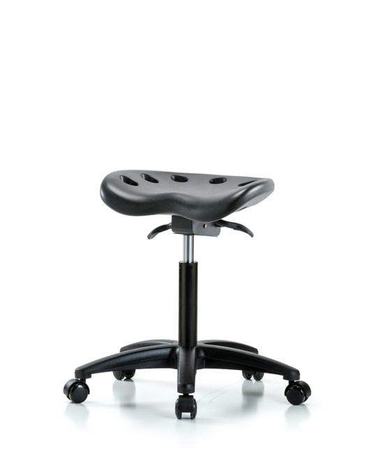 Blue Ridge Ergonomics PTMBSO-RG-NF-RC-BLK Polyurethane Tractor Sit-Stand Stool - Medium Bench Height with Casters in Black Polyurethane