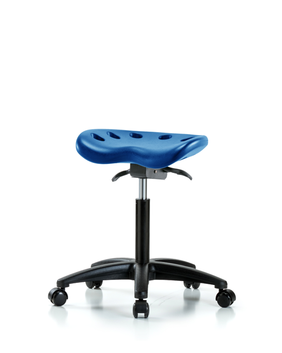 Blue Ridge Ergonomics PTMBSO-RG-NF-RC-BLU Polyurethane Tractor Sit-Stand Stool - Medium Bench Height with Casters in Blue Polyurethane