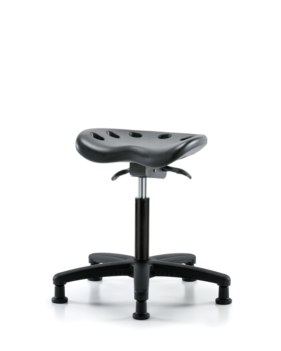 Blue Ridge Ergonomics PTMBSO-RG-NF-RG-BLK Polyurethane Tractor Sit-Stand Stool - Medium Bench Height with Stationary Glides in Black Polyurethane