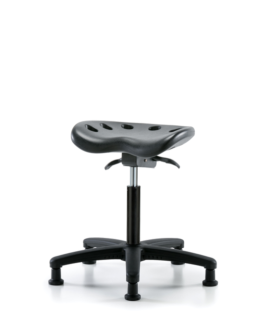 Blue Ridge Ergonomics PTMBSO-RG-NF-RG-BLK Polyurethane Tractor Sit-Stand Stool - Medium Bench Height with Stationary Glides in Black Polyurethane