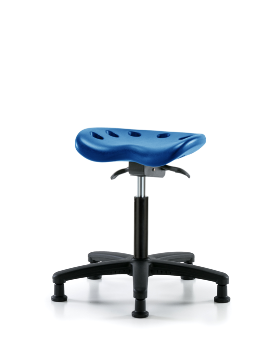 Blue Ridge Ergonomics PTMBSO-RG-NF-RG-BLU Polyurethane Tractor Sit-Stand Stool - Medium Bench Height with Stationary Glides in Blue Polyurethane