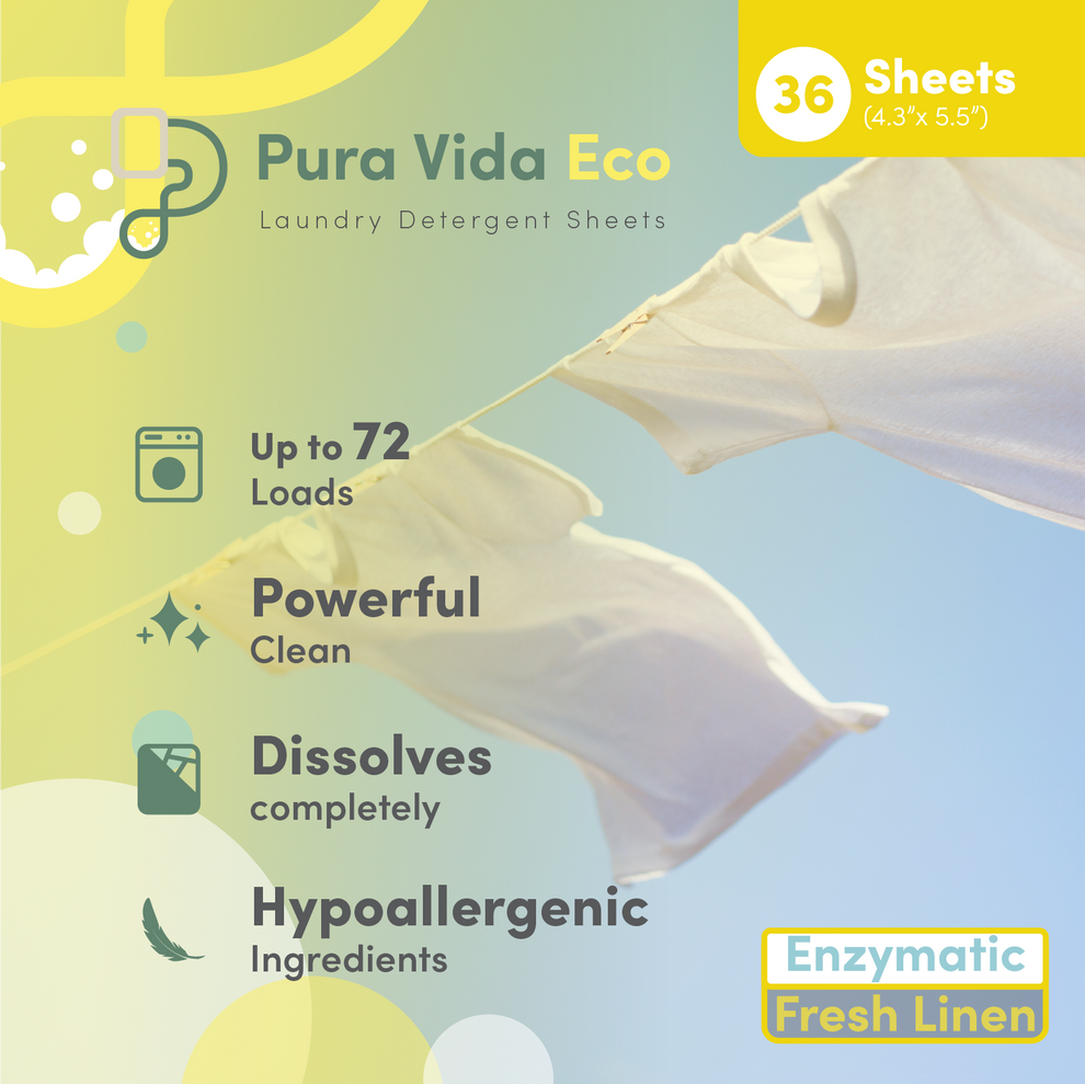 EarthSafe ECAHPVLLNN3PK Pura Vida Eco Laundry Detergent Sheets - Linen Scent, 108 Sheets (up to 216 Loads), (3 Packs of 36)