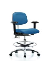 Blue Ridge Ergonomics ESD-VHBCH-CR-T0-A0-CF-EG-ESDBLK Vinyl ESD Chair - High Bench Height with Chrome Foot Ring & ESD Stationary Glides in ESD Black Vinyl