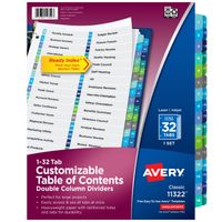 Avery® AVE11322 Double Column Index Divider - 32 Printed Tab(S) - Digit - 1-32 - 32 Tab(S)/Set - 8.50" Divider Width X 11" Divider Length - Letter - 3 Hole Punched - Multicolor Tab(S) - 32 / Set