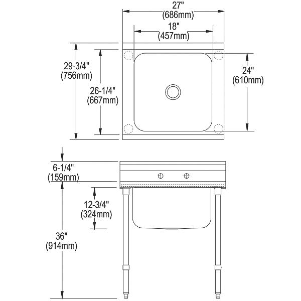 Elkay RNSF81182 Rigidbilt® Stainless Steel 27" x 29-3/4" x 12-3/4" Floor Mount Single Compartment Scullery Sink