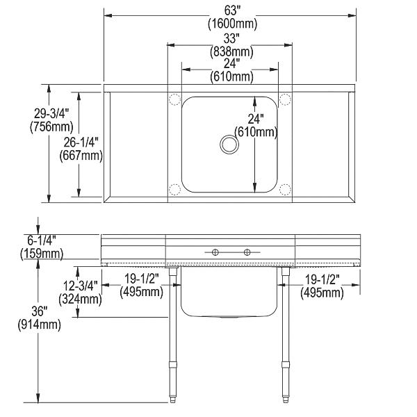 Elkay RNSF8124LR2 Rigidbilt® Stainless Steel 33" x 29-3/4" x 12-3/4" Floor Mount Single Compartment Scullery Sink w/ Drainboard