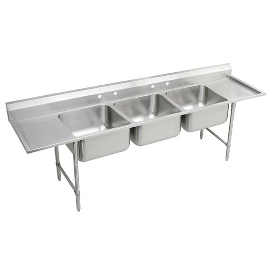 Elkay RNSF8354LR4 Rigidbilt® Stainless Steel 97-1/4" x 29-3/4" x 14" Floor Mount Triple Compartment Scullery Sink w/ Drainboard