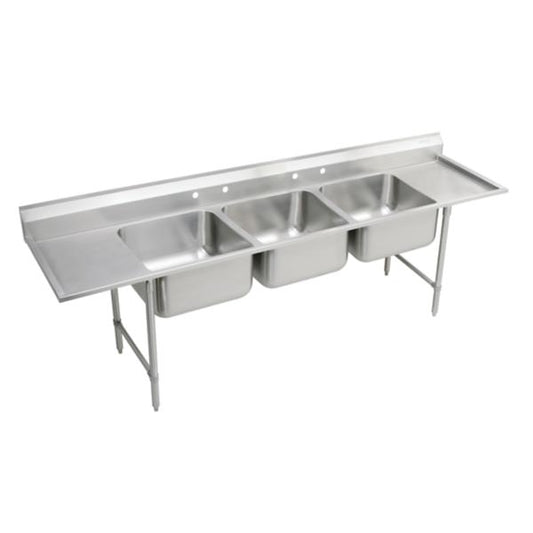 Elkay RNSF8372LR4 Rigidbilt® Stainless Steel 115-1/2" x 29-3/4" x 14" Floor Mount Triple Compartment Scullery Sink w/ Drainboard