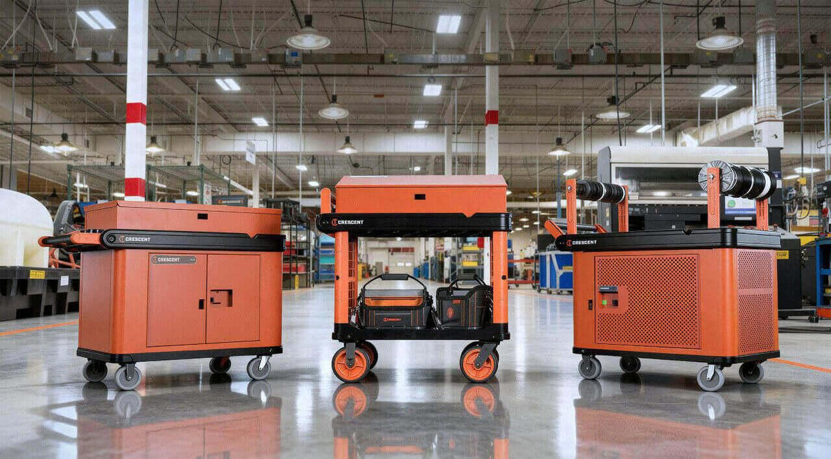 Crescent IUC2S8CBM-1DLR RAILWORKS 2 Shelf Industrial Utility Cart with 8" Casters and Single Door Security Panel