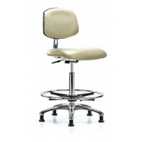 Blue Ridge Ergonomics VHBCH-MB-CR-T0-A0-CF-RG-8501 Rutledge Vinyl Chair Chrome - High Bench Height with Medium Back, Chrome Foot Ring, & Stationary Glides in Adobe White Trailblazer™ Vinyl