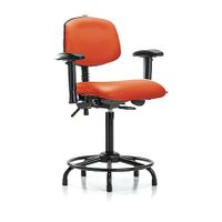 Blue Ridge Ergonomics VHBCH-MB-CR-T1-A1-CF-RG-8613 Rutledge Vinyl Chair Chrome - High Bench Height with Medium Back, Seat Tilt, Adjustable Arms, Chrome Foot Ring, & Stationary Glides in Orange Kist Trailblazer™ Vinyl
