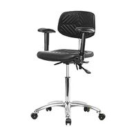 Blue Ridge Ergonomics CLR-HPHBCH-CR-T1-A1-CF-CC-BLU Class 100 Newport Industrial Polyurethane Clean Room Chair - High Bench Height with Seat Tilt, Adjustable Arms, Chrome Foot Ring, & Casters in Blue Polyurethane