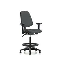 Blue Ridge Ergonomics VMBST-RT-T1-RG-8605 Rutledge Vinyl Stool with Back - Medium Bench Height with Round Tube Base, Seat Tilt, & Stationary Glides in Charcoal Trailblazer™ Vinyl