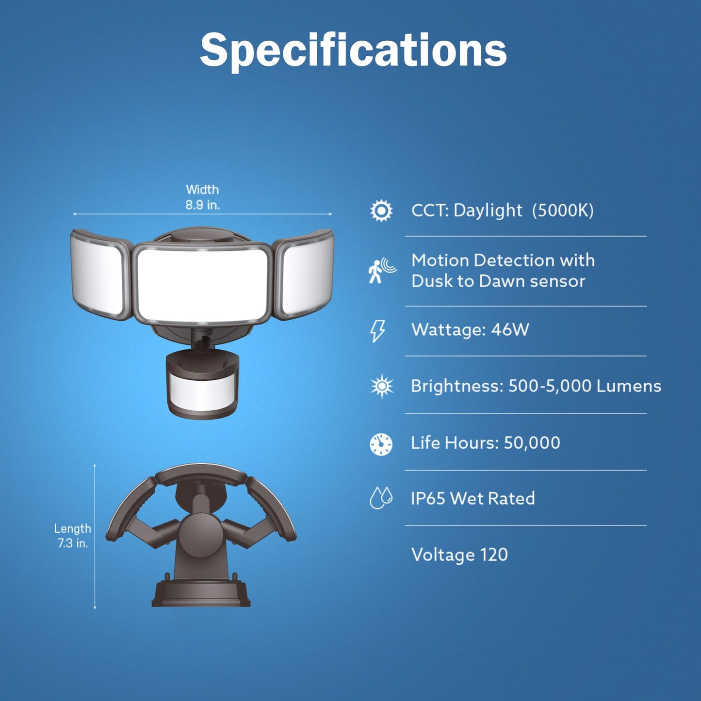 Feit Electric S10.5TFL/850/MOT/BZ 46W Daylight (5000K) Bronze Triple Head Dusk to Dawn Motion Sensor LED Flood Light