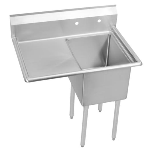 Elkay E1C24X24-L-24X Dependabilt Stainless Steel 50-1/2" x 29-13/16" x 43-3/4" 18 Gauge One Compartment Sink w/ 24" Left Drainboard and Stainless Steel Legs