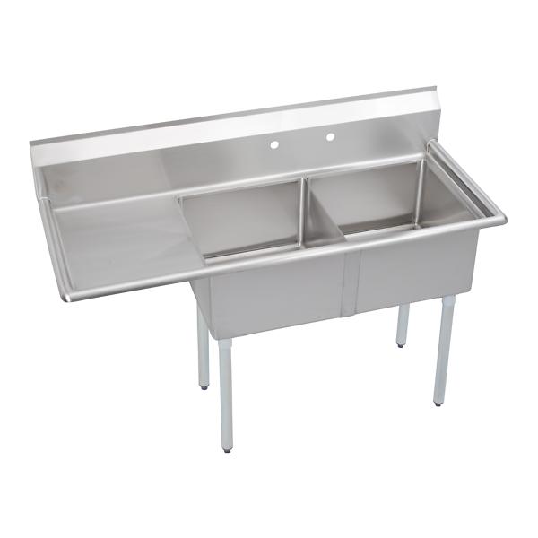 Elkay 2C18X18-L-18X Dependabilt Stainless Steel 58-1/2" x 23-13/16" x 44-3/4" 16 Gauge Two Compartment Sink w/ 18" Left Drainboard and Stainless Steel Legs
