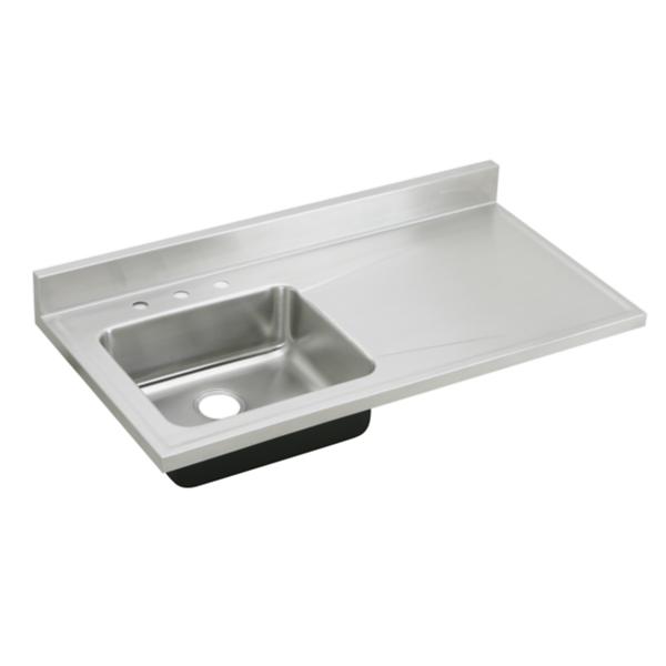 Elkay S4819L3 Lustertone Classic Stainless Steel 48" x 25" x 7-1/2" Single Bowl Sink Top with Drainboard