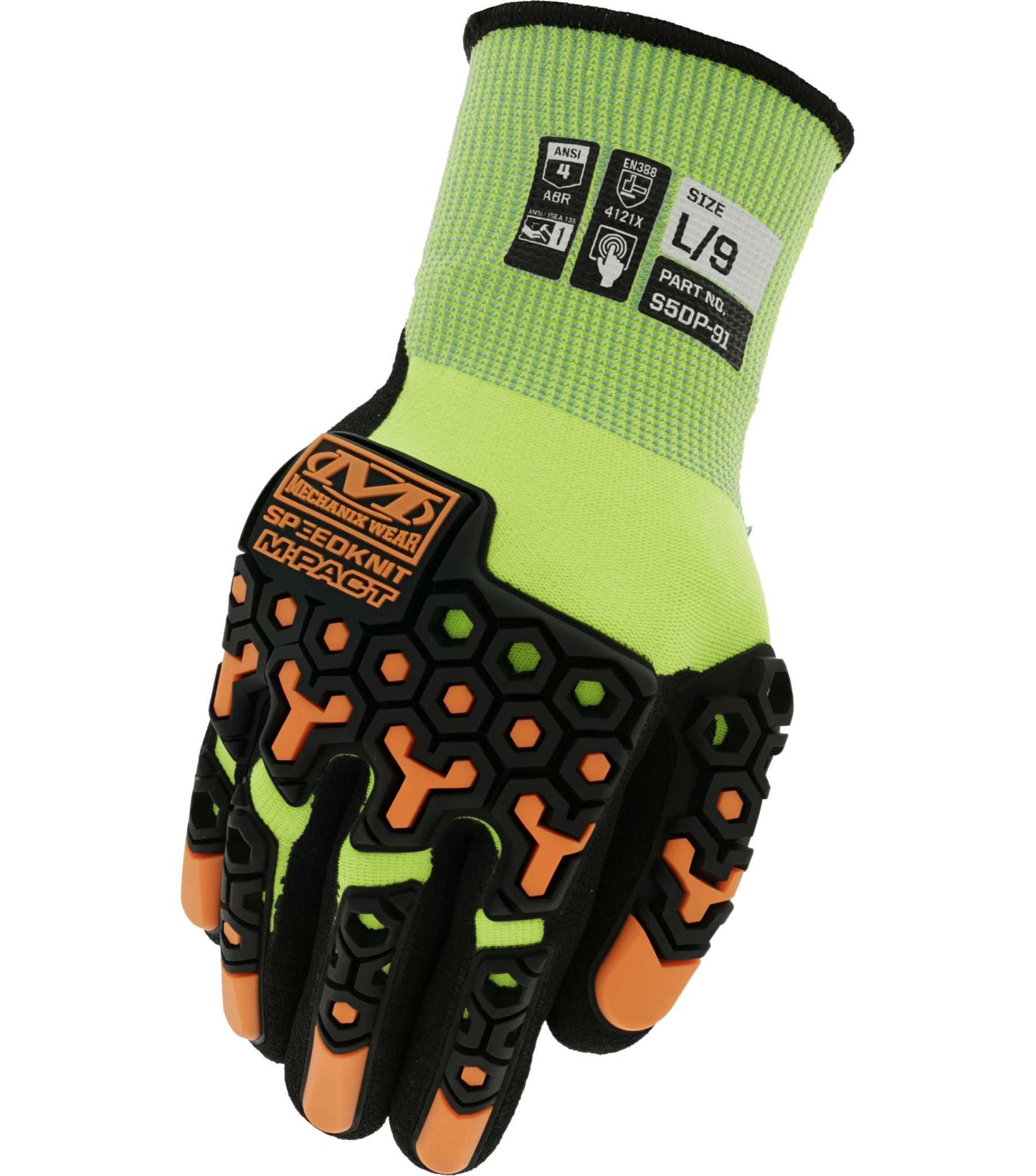 Mechanix Wear S5DP-91-007 SpeedKnit M-Pact® Hi-Viz S5DP91 High-Visibility Coated-Knit Work Gloves, Size-S