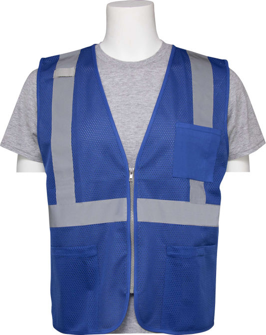 Delta Plus WEL63269RB4X S863P Non-ANSI Mesh Zip Front Safety Vest, Blue, 4X