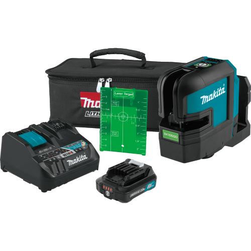 Makita SK105GDNAX 12V max CXT® Lithium‘Ion Cordless Self‘Leveling Cross‘Line Green Beam Laser Kit (2.0Ah)