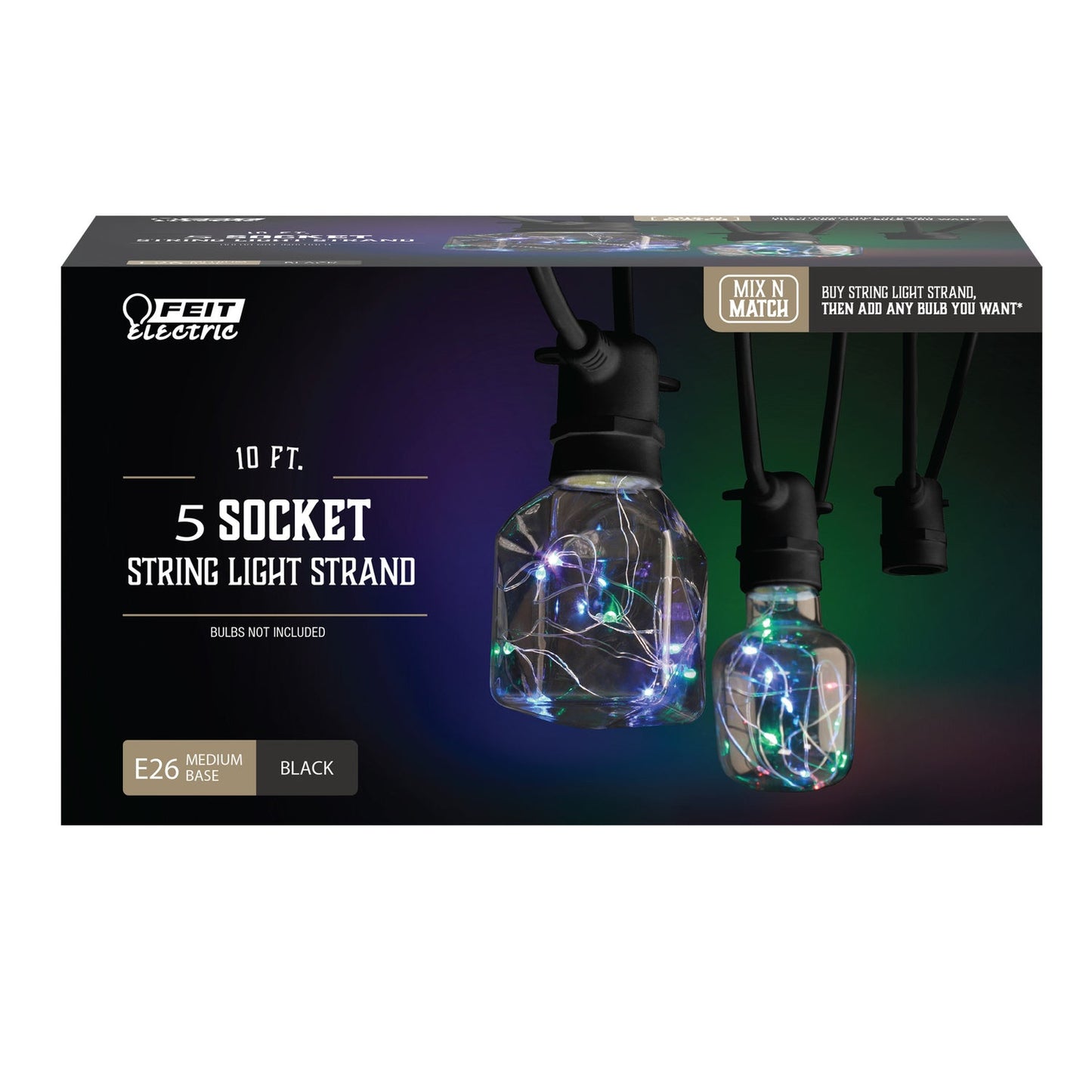 Feit Electric SL10-5/BLK 5 Socket 10-foot String Light Strand Without Bulbs