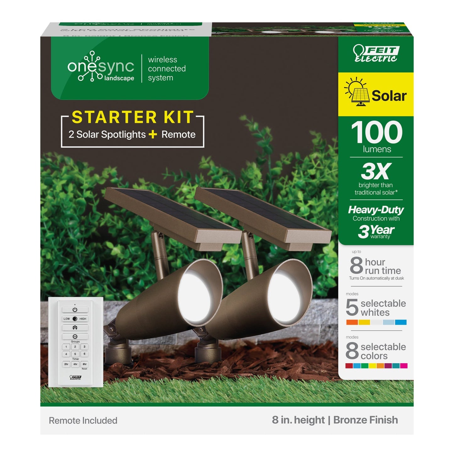 Feit Electric SPOTSYNC/SOL/BZ/2/RP 8 in. OneSync Landscape Bronze Solar Spotlight Starter Kit (2-Pack)