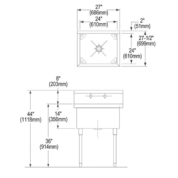 Elkay SS81242 Sturdibilt® Stainless Steel 27" x 27-1/2" x 14" Floor Mount Single Compartment Scullery Sink