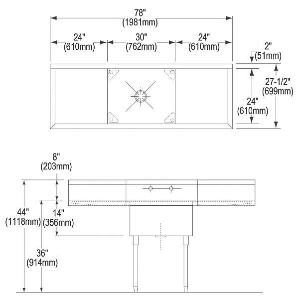 Elkay SS8130LR2 Sturdibilt® Stainless Steel 78" x 27-1/2" x 14" Floor Mount Single Compartment Scullery Sink with Drainboard