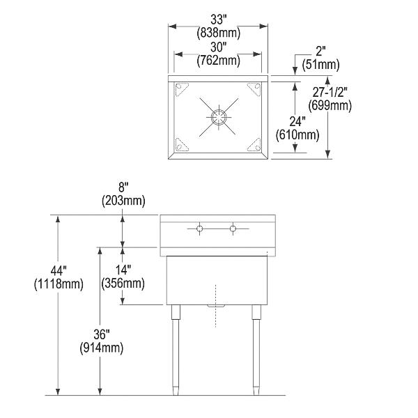 Elkay SS81302 Sturdibilt® Stainless Steel 33" x 27-1/2" x 14" Floor Mount Single Compartment Scullery Sink