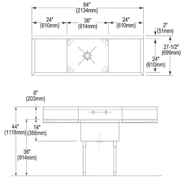 Elkay SS8136LR2 Sturdibilt® Stainless Steel 84" x 27-1/2" x 14" Floor Mount Single Compartment Scullery Sink with Drainboard